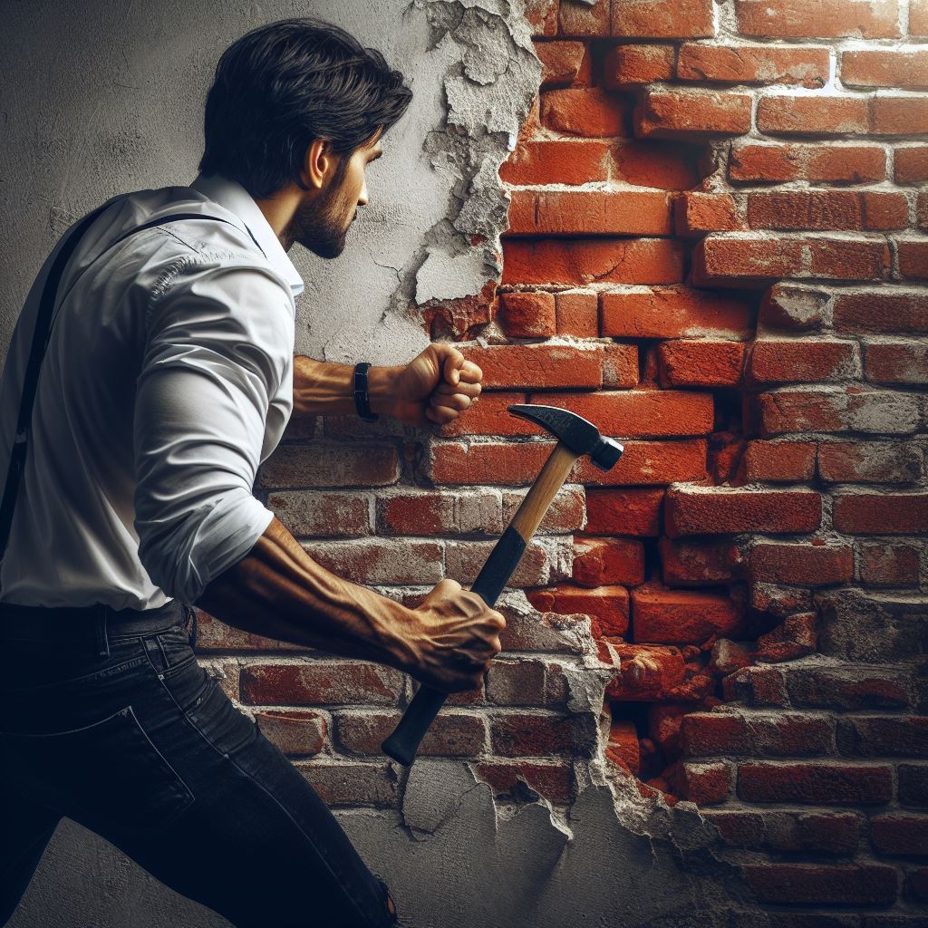 Man attempting to break through the enrollment wall